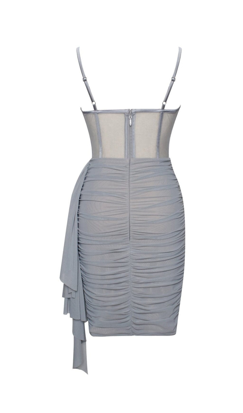 YOLIE GREY RUCHED DRAPING MESH CORSET DRESS Dresses styleofcb 