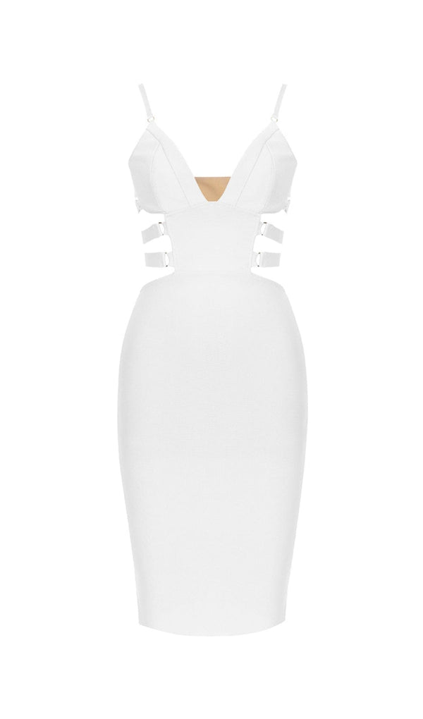 BANDAGE STRAPPY WAIST-TIGHTENING MIDI DRESS IN WHITE styleofcb 