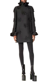 GIANNA STEREO FLOWER RUFFLE MINI DRESS IN BLACK styleofcb 