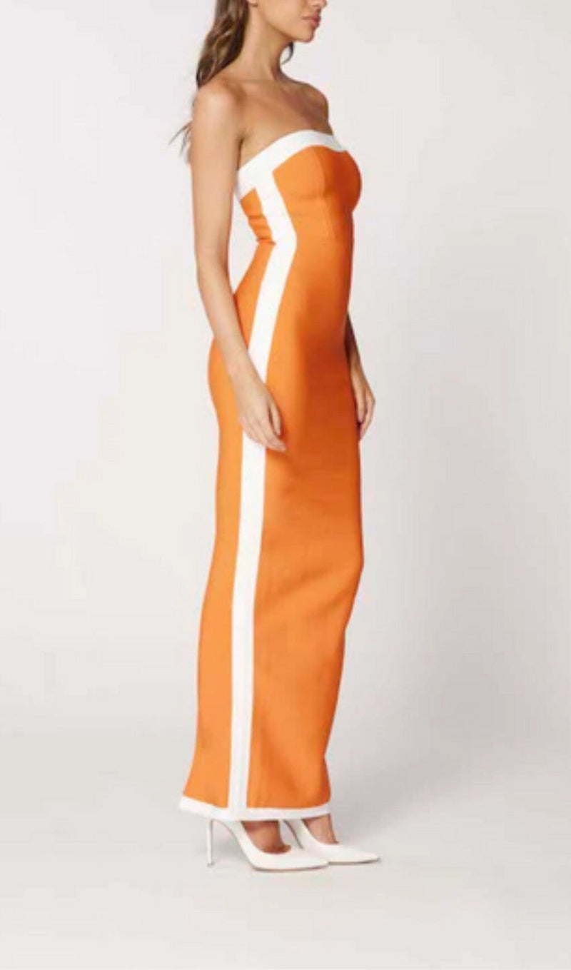 STRAPLESS SLIT MAXI BANDAGE DRESS DRESS STYLE OF CB 