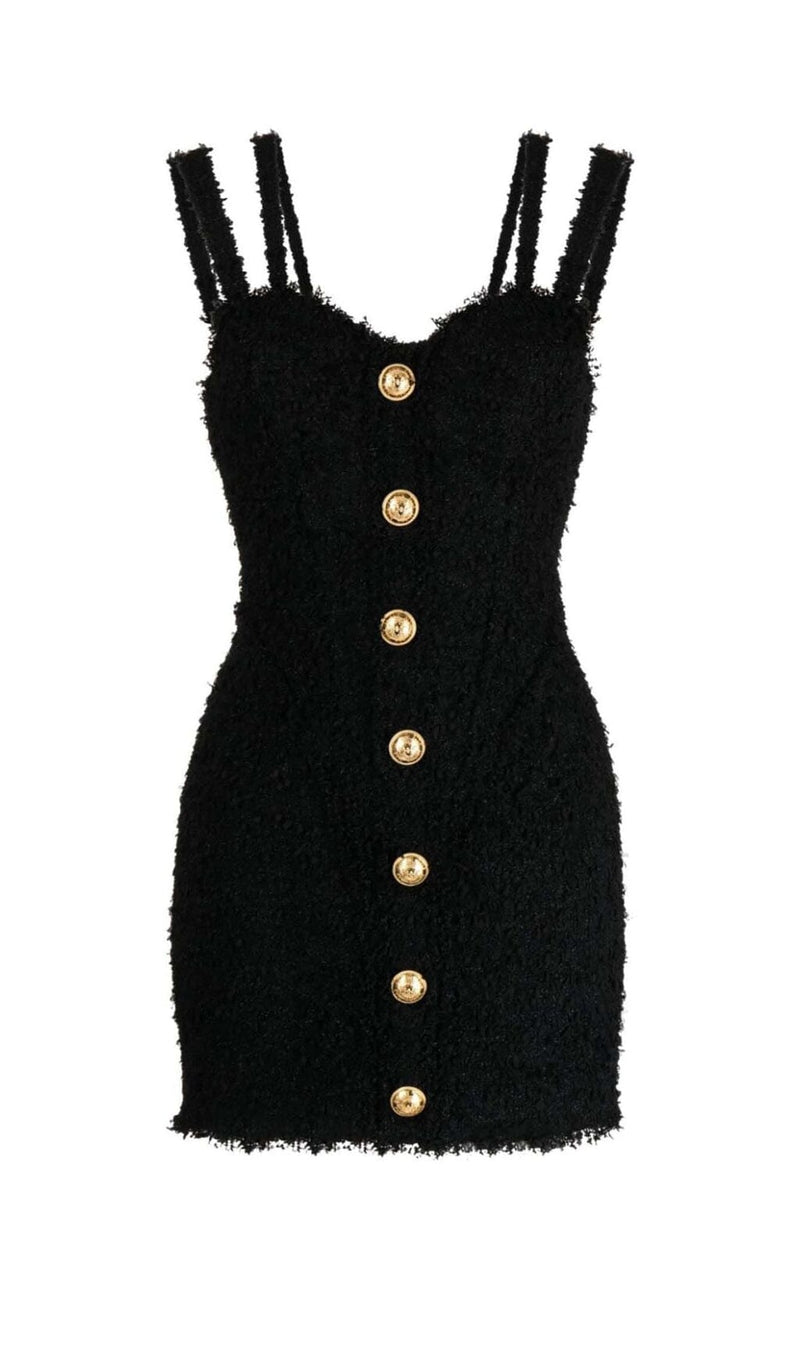 BUTTONED STRAP MINI DRESS IN BLACK styleofcb 