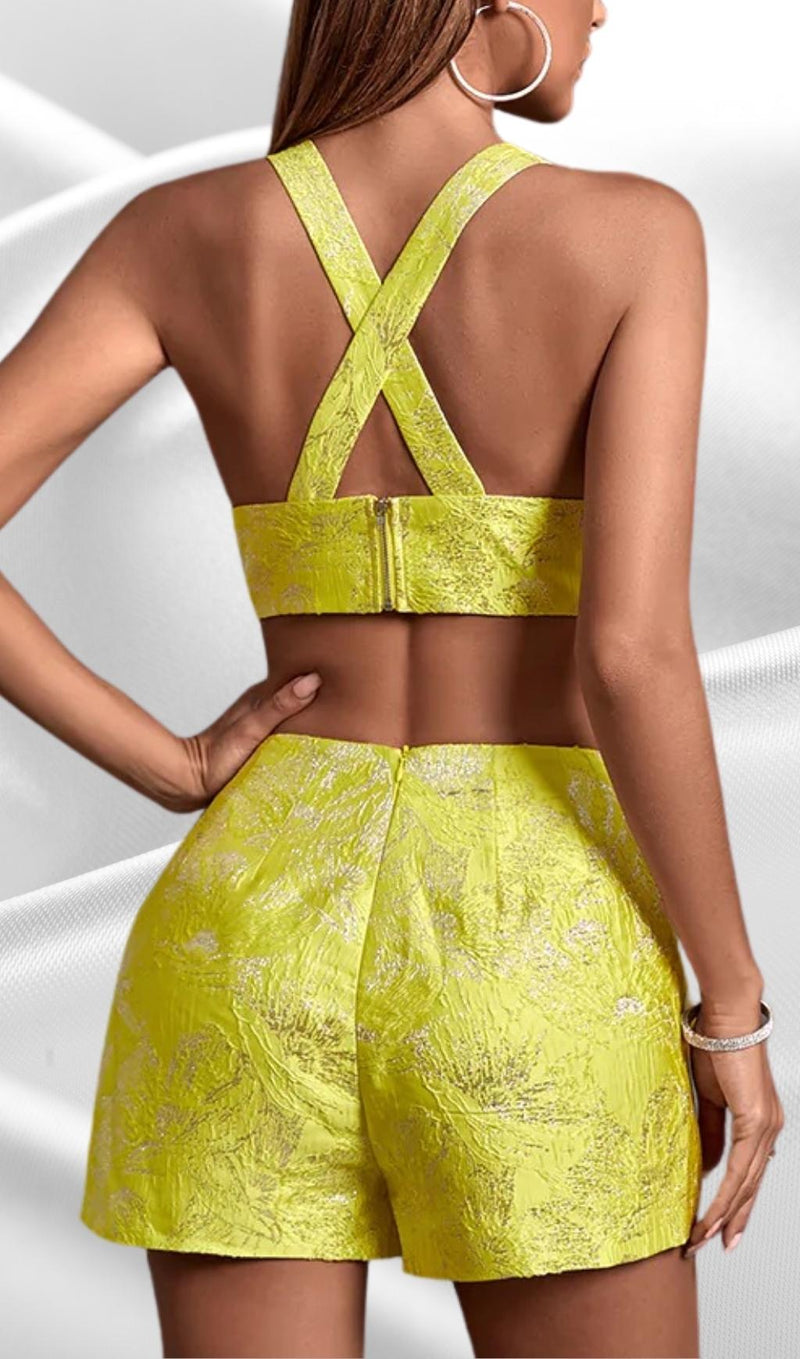 JACQUARD TWO PIECE SET IN YELLOW Clothing styleofcb 