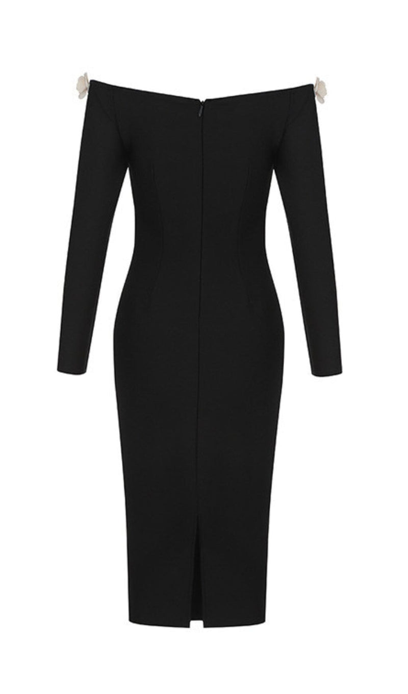 ONE-LINE SHOULDER FLORAL BANDAGE WRAP HIP DRESS IN BLACK styleofcb 