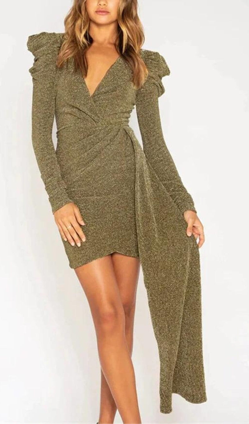 DEEP V DRESS MINI DRESS IN GOLD styleofcb 