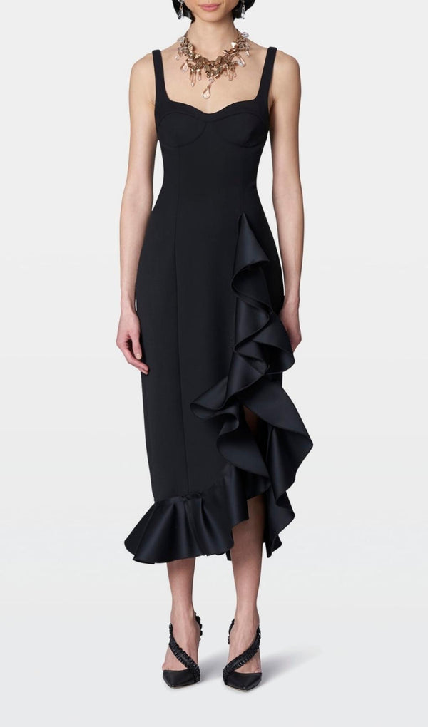 BANDAGE RUCHED MIDI DRESS IN BLACK Dresses styleofcb 