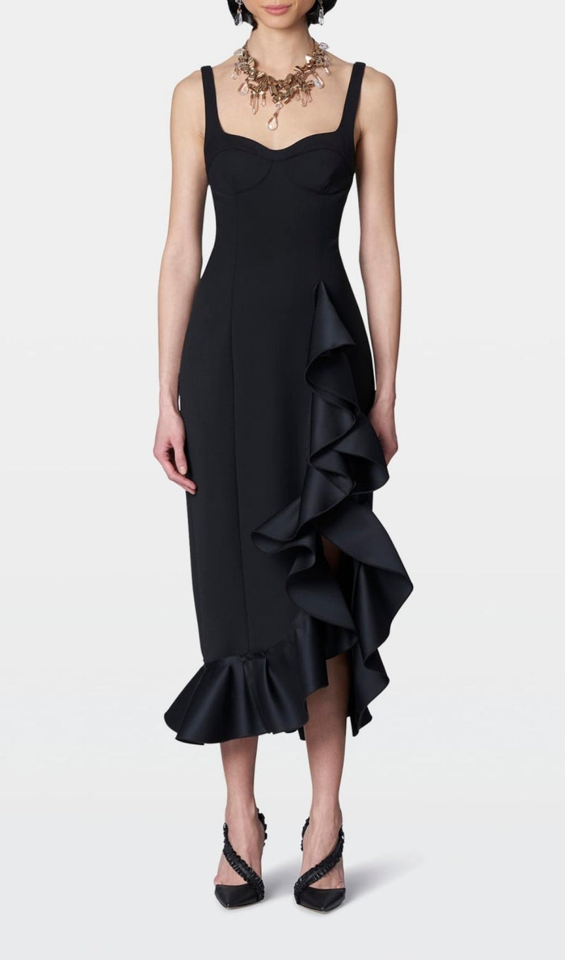 BANDAGE RUCHED MIDI DRESS IN BLACK Dresses styleofcb 