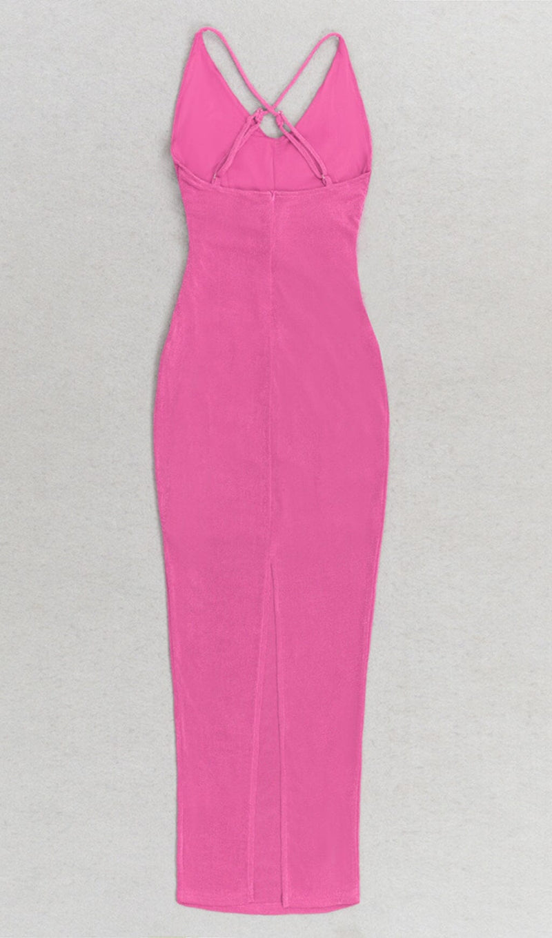 ROSE EMBELLISHED RUFFLED MIDI DRESS IN PINK styleofcb 