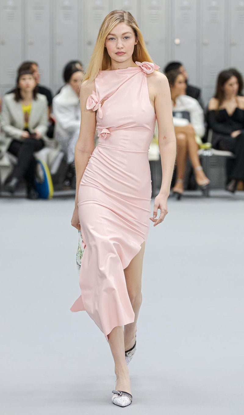 GLAM WITH EDGY SKINTIGHT LATEX GOWN IN PINK LEATHERETTE PIECES styleofcb 