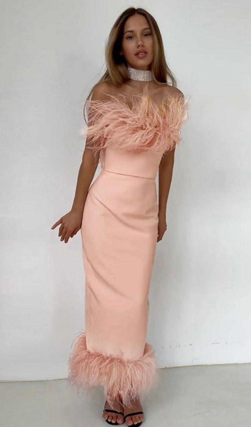 FEATHER BODYCON MIDI DRESS Dresses styleofcb 