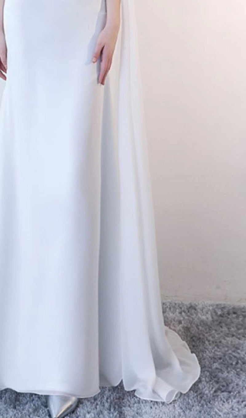 LONG YARN SLOPING SHOULDERS FISHTAIL DRESS IN WHITE styleofcb 