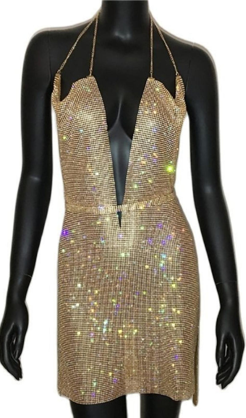 DEEP V NECK BACKLESS MINI DRESS Dresses styleofcb S GOLD 