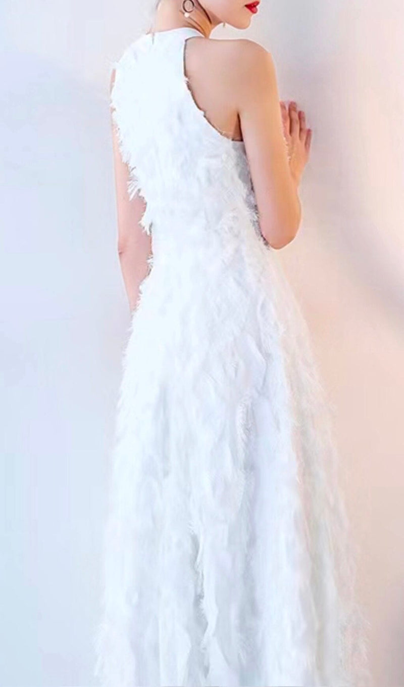 WHITE SLEEVELESS ROUNDNECK HALTERNECK MAXI DRESS styleofcb 