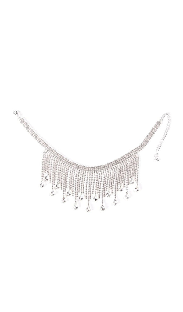 SILVER CHOKER DIAMANTE TASSEL NECKLACE JEWELLERY styleofcb 