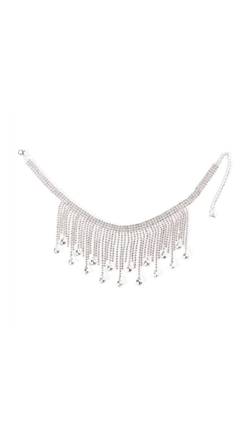 SILVER CHOKER DIAMANTE TASSEL NECKLACE JEWELLERY styleofcb 