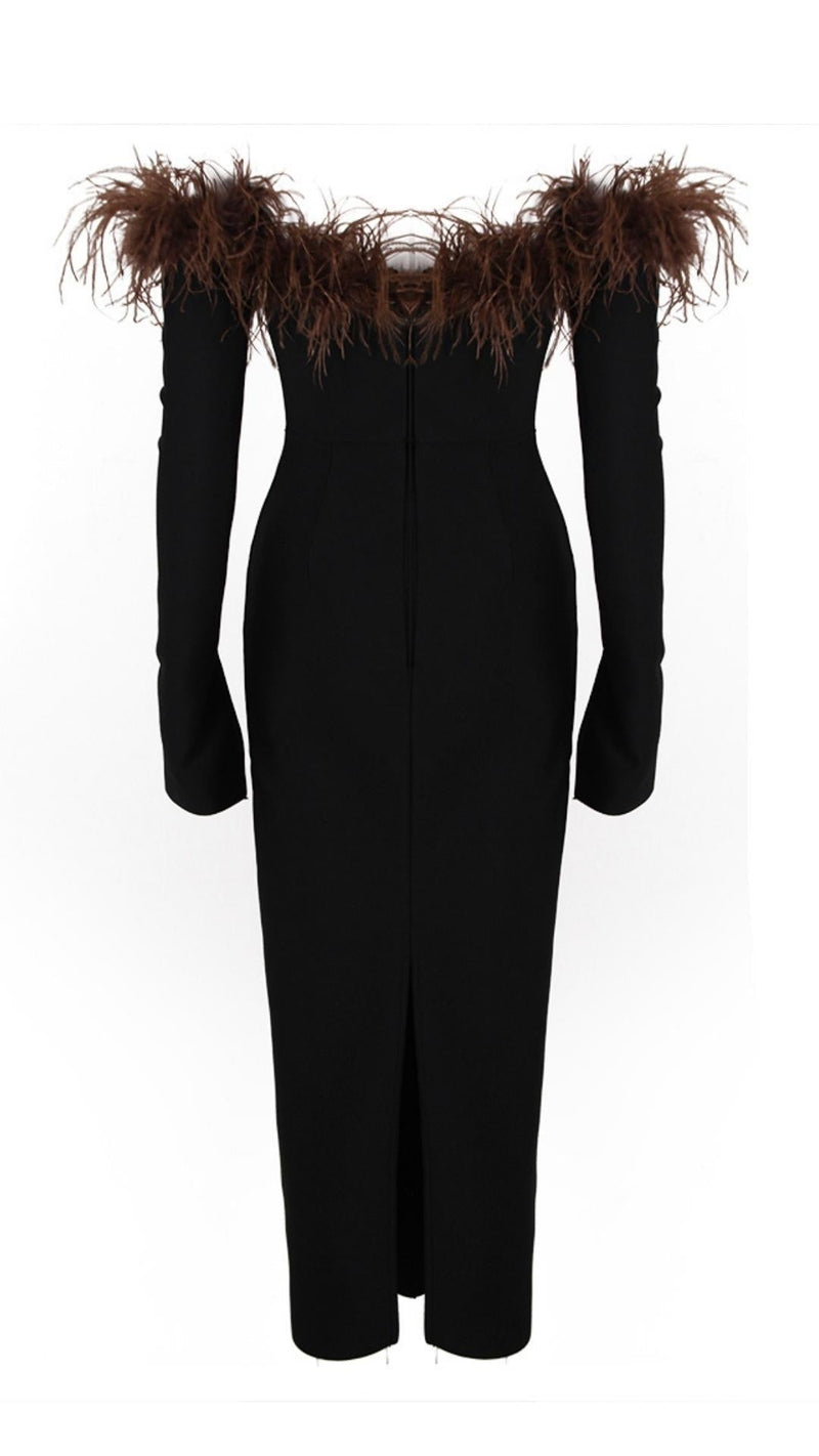 FEATHER OFF THE SHOULDER MIDI DRESS Dresses styleofcb 
