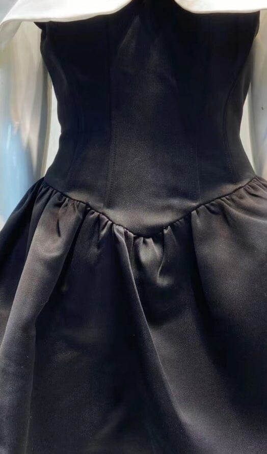 OFF SHOULDER MINI DRESS IN BLACK AND WHITE styleofcb 