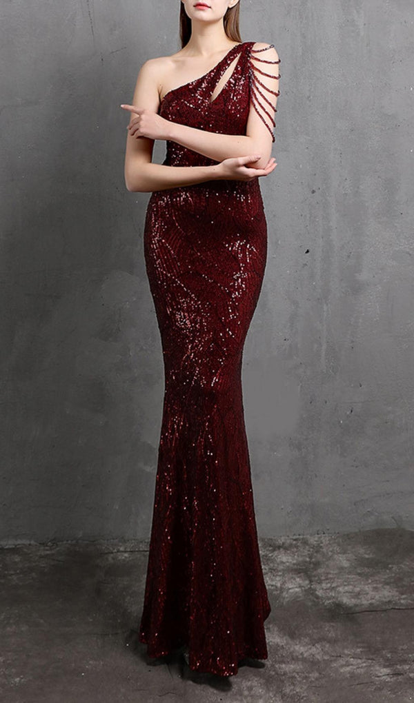 RED CUTOUT SEQUIN MAXI DRESS styleofcb 
