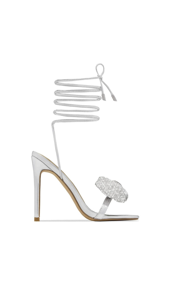 SILVER CROSS-LACE RHINESTONE BOW HEELS Shoes styleofcb 