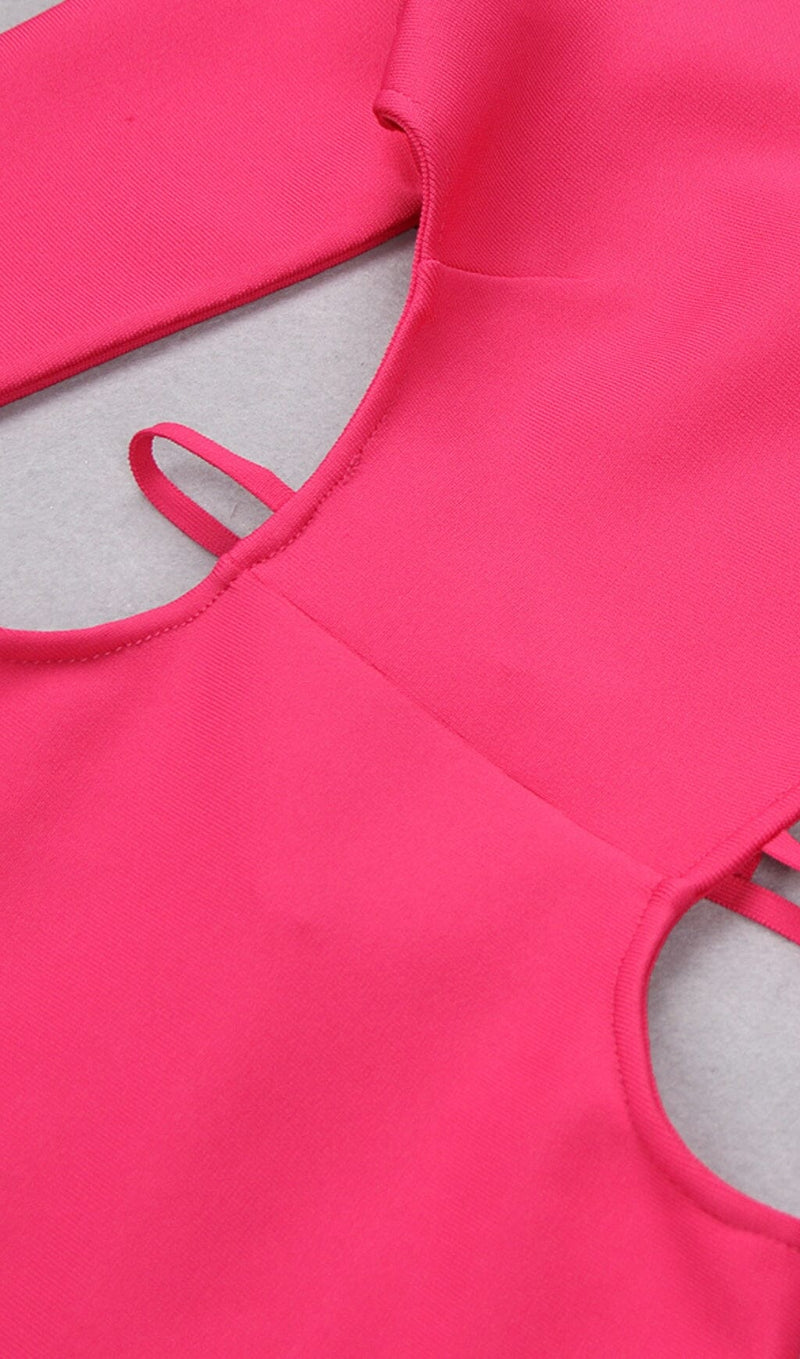 LONG SLEEVE OPEN BACK SLIT DRESS IN ROSE RED Bandage Dresses styleofcb 