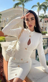 CUTOUT LONG SLEEVE MINI DRESS IN WHITE styleofcb 