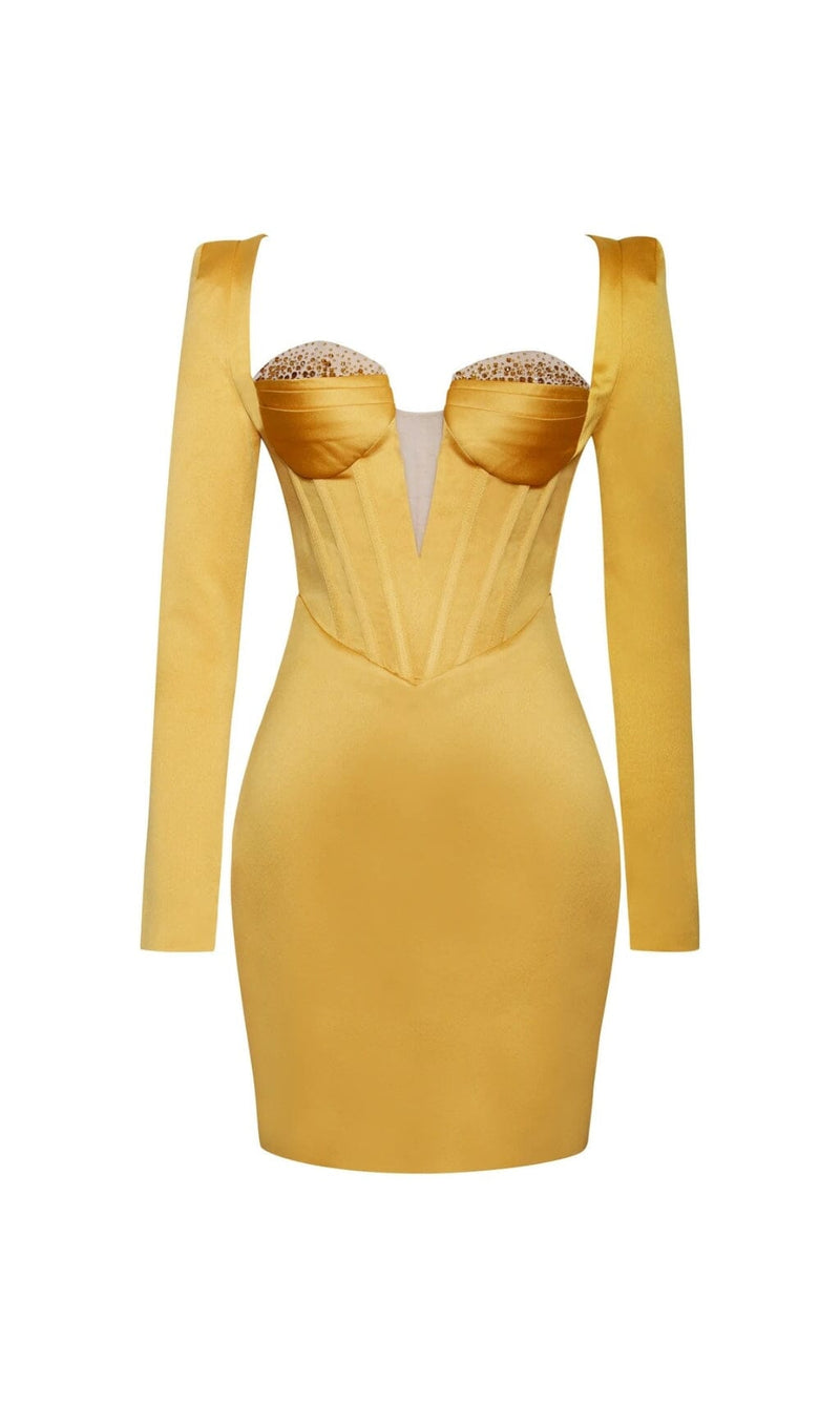 Camila Gold Satin Corset Dress with Crystals Dresses styleofcb 