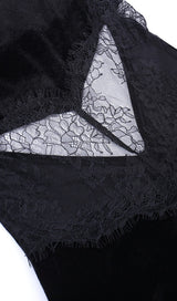 BLACK VELVET PATCHWORK LACE HALTER MAXI DRESS styleofcb 