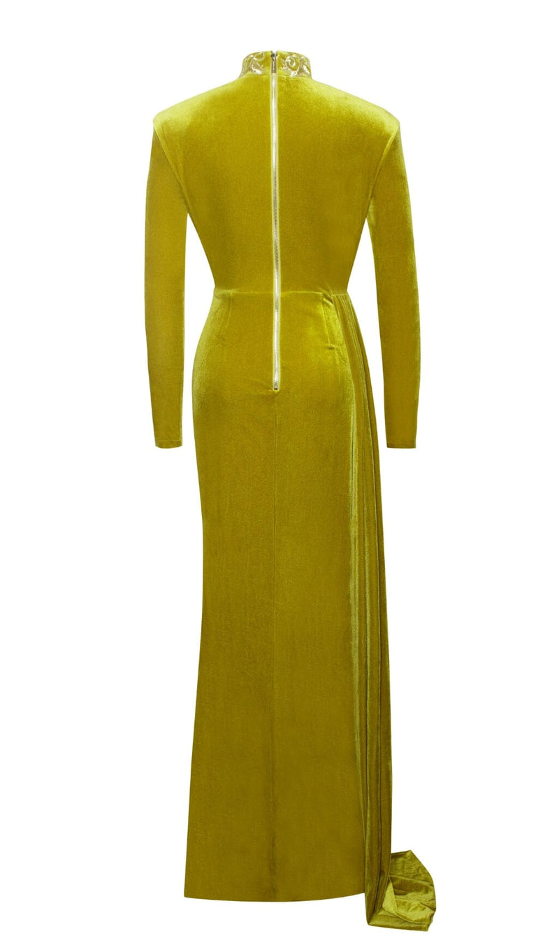Zenaida Gold Cutout High Slit Velvet Gown Dresses styleofcb 