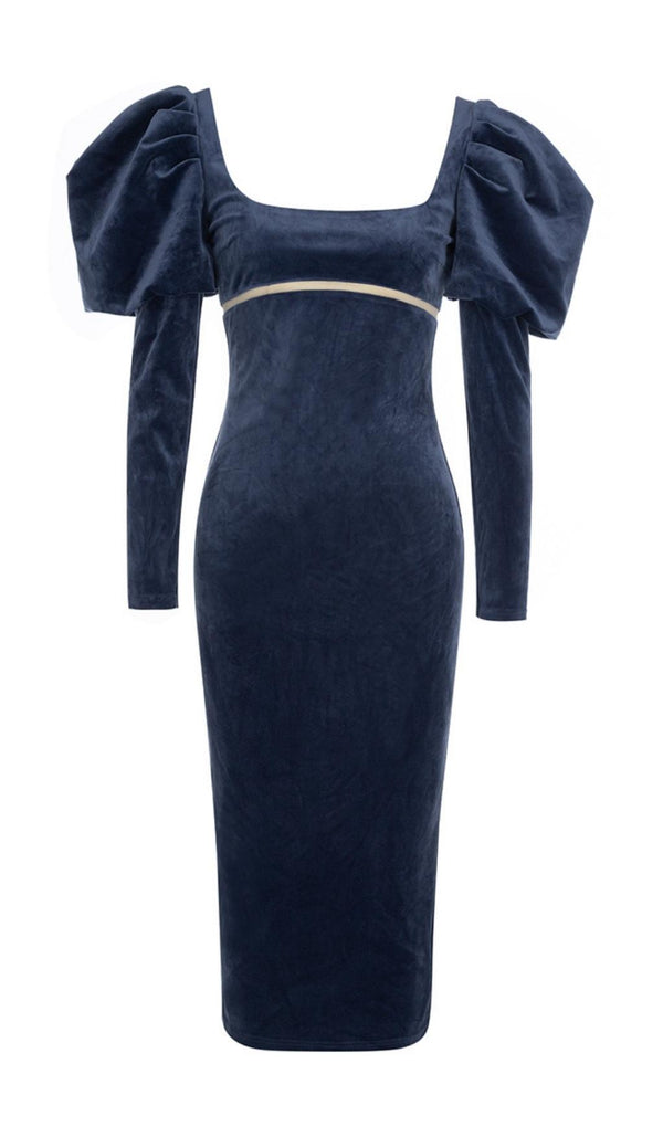 LONG SLEEVES BODYCON MIDI DRESS IN BLUE styleofcb 