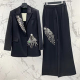 CRYSTAL EMBELLISHED CREPE SUIT SET IN BLACK STYLE OF CB 