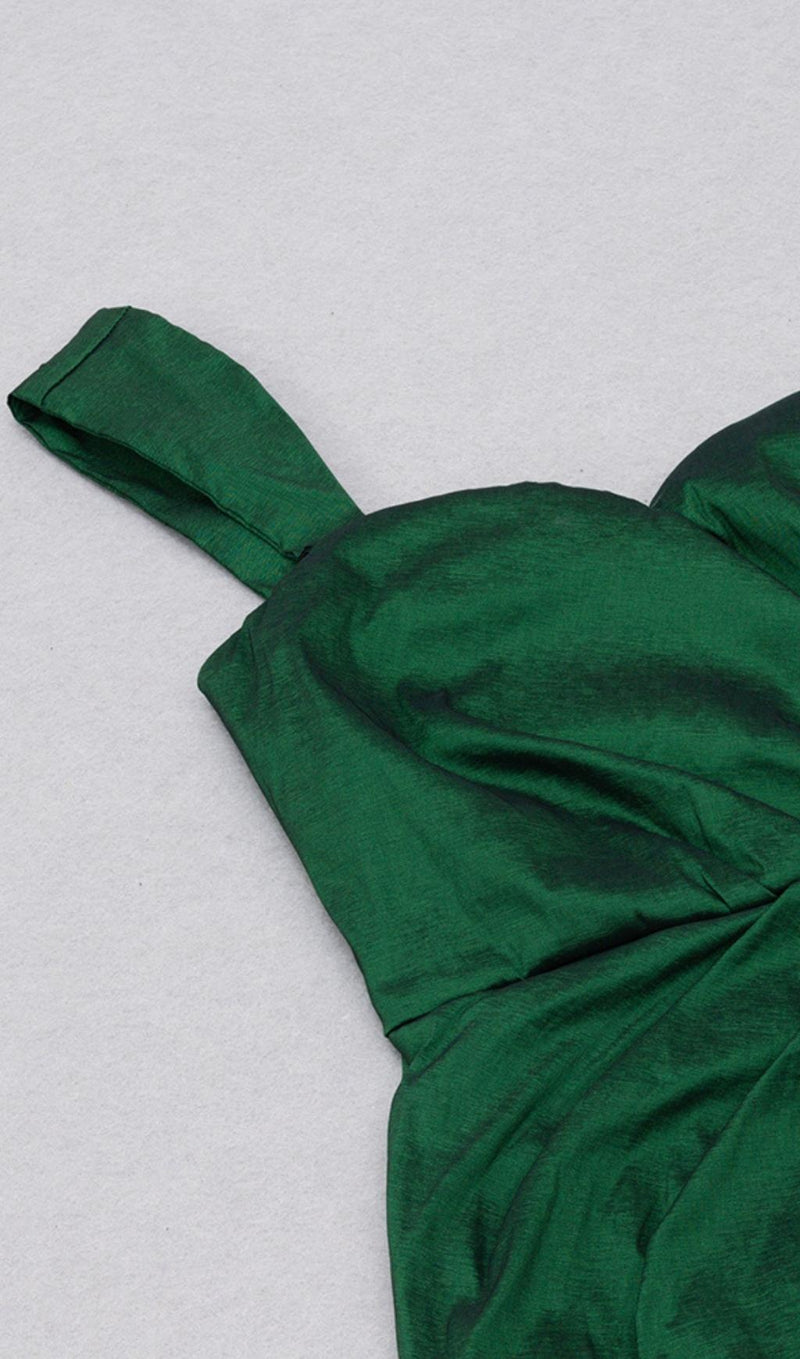ONE SHOULDER RUCHED MIDI DRESS IN GREEN Dresses styleofcb 