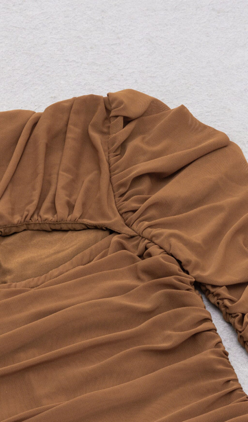 PLEATED TULLE COVERING BUTOCKS DRESS IN MOCHA-COLORED styleofcb 
