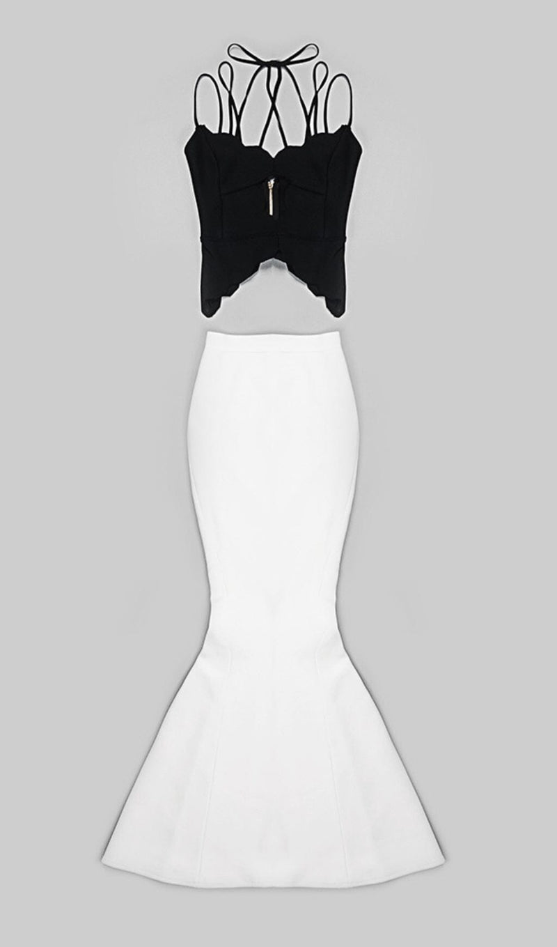 SKINNY SUSPEN DER MERMAID DRESS IN BLACK AND WHITE styleofcb 