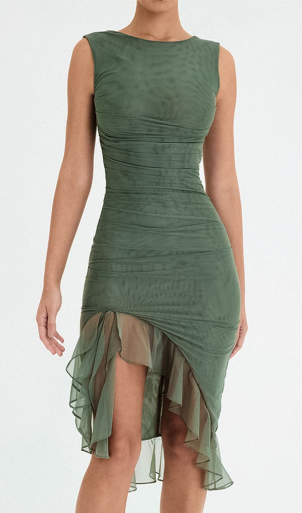 RECHED IRREGULAR COREST DRESS IN GREEN DRESS styleofcb 
