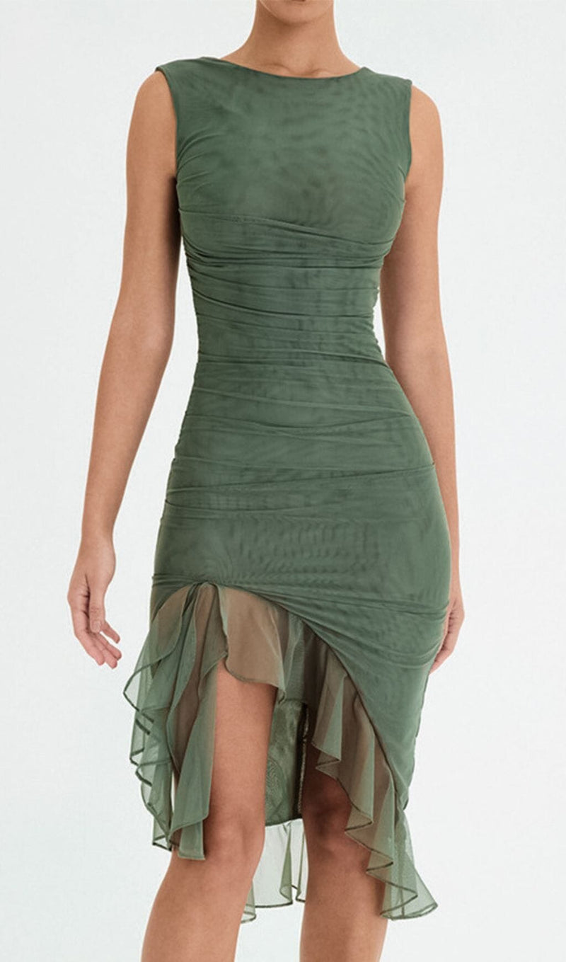 RECHED IRREGULAR COREST DRESS IN GREEN DRESS styleofcb 