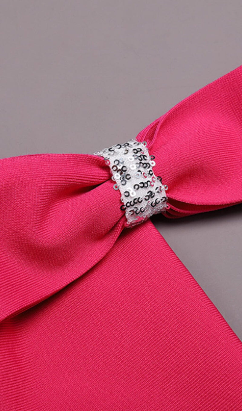 ONE-LINE SHOULDER WITH LARGE BOW IRREGULAR DRESS IN PEACH PINK styleofcb 