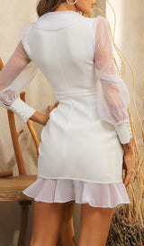 SOLID MESH LONG SLEEVE RUFFLE MINI DRESS styleofcb 