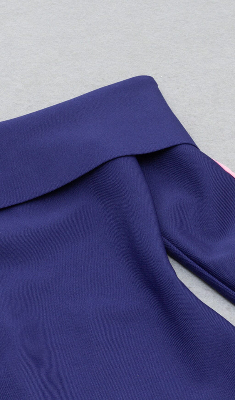 BANDAGE ONE NECK TIE LONG SLEEVE MINI DRESS IN PURPLE BLUE styleofcb 