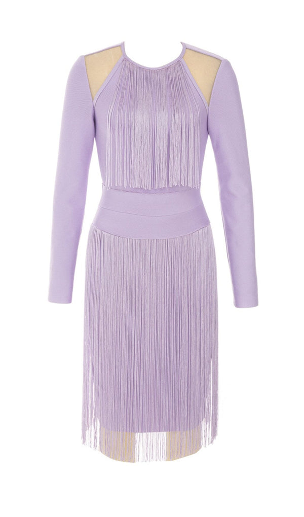 HOLLOWED-OUT SHOULDER FRINGED DRESS IN PURPLE styleofcb 