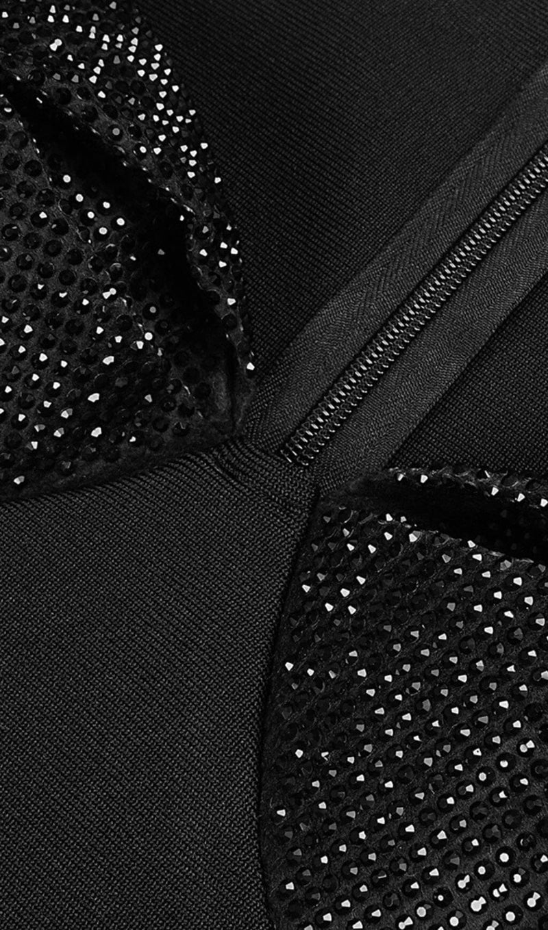 BLACK SQUARE NECK RHINESTONE BODICE MIDI DRESS styleofcb 