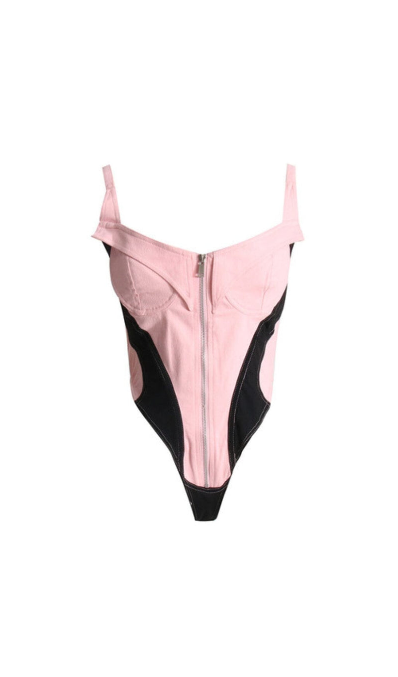 DENIM CORSET BODYSUIT IN PINK Tops styleofcb 