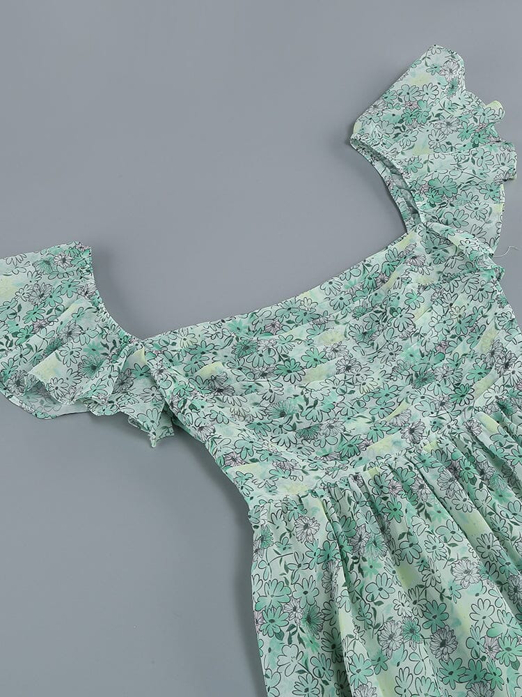 FLORAL COLD SLEEVE MIDI DRESS IN GREEN DRESS STYLE OF CB 