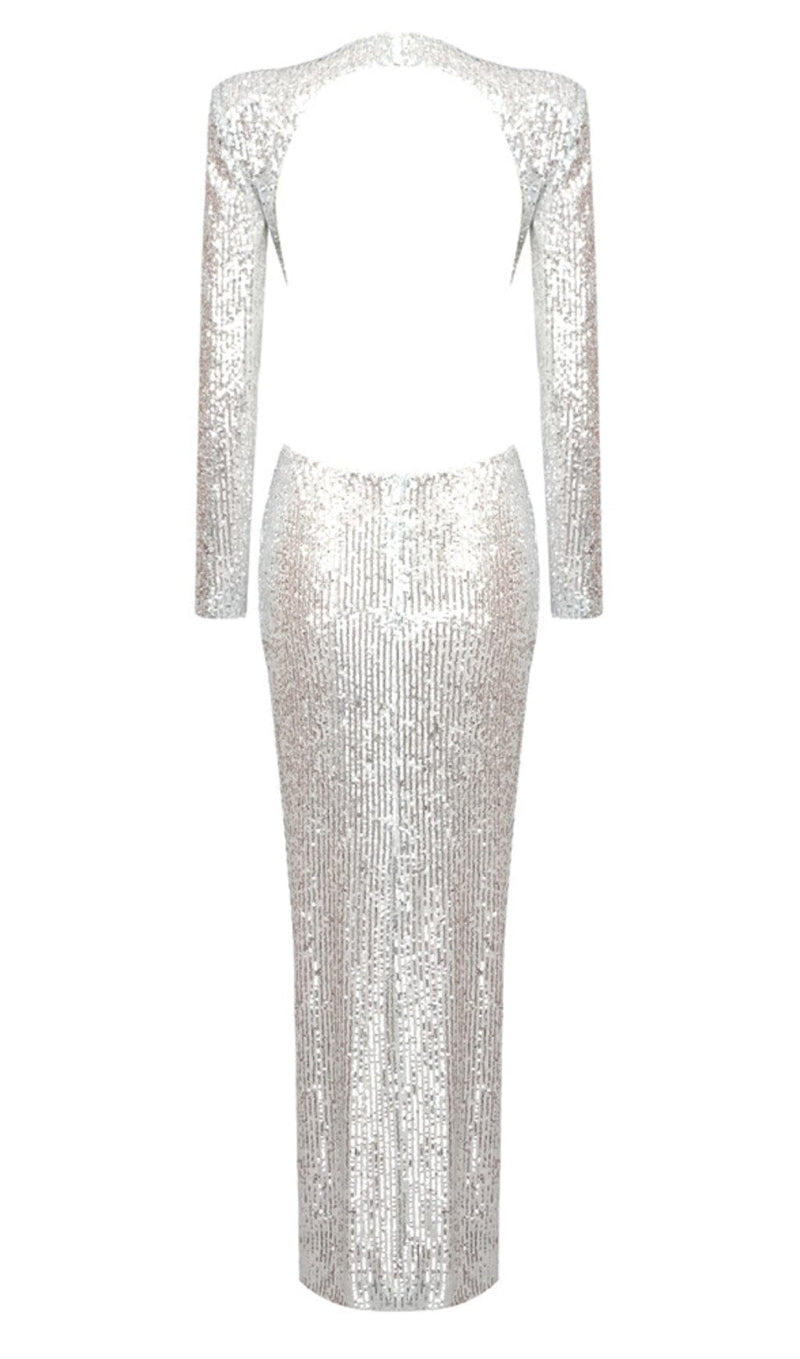 SEQUINN CUTOUT MAXI DRESS IN METALLIC DRESS styleofcb 