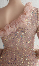 ONE-SHOULDER PUFF SLEEVE SEQUIN STITCHED MAXI DRESS Dresses styleofcb 