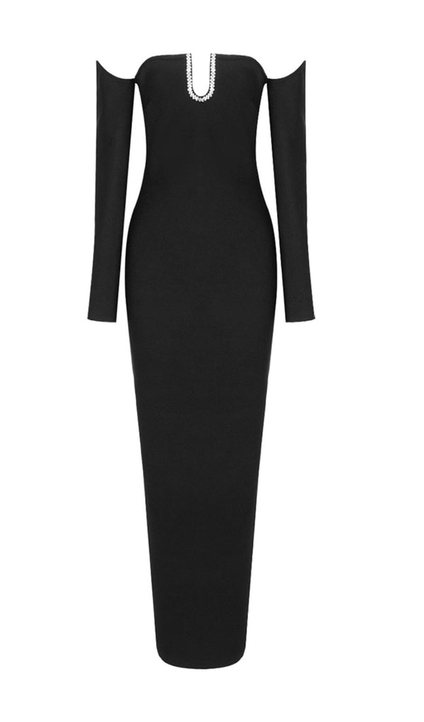 SLIM-FIT CHEST HOLLOW OFF-THE-SHOULDER MAXI DRESS IN BLACK styleofcb 