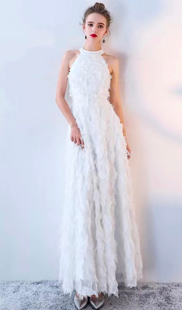 WHITE SLEEVELESS ROUNDNECK HALTERNECK MAXI DRESS styleofcb 