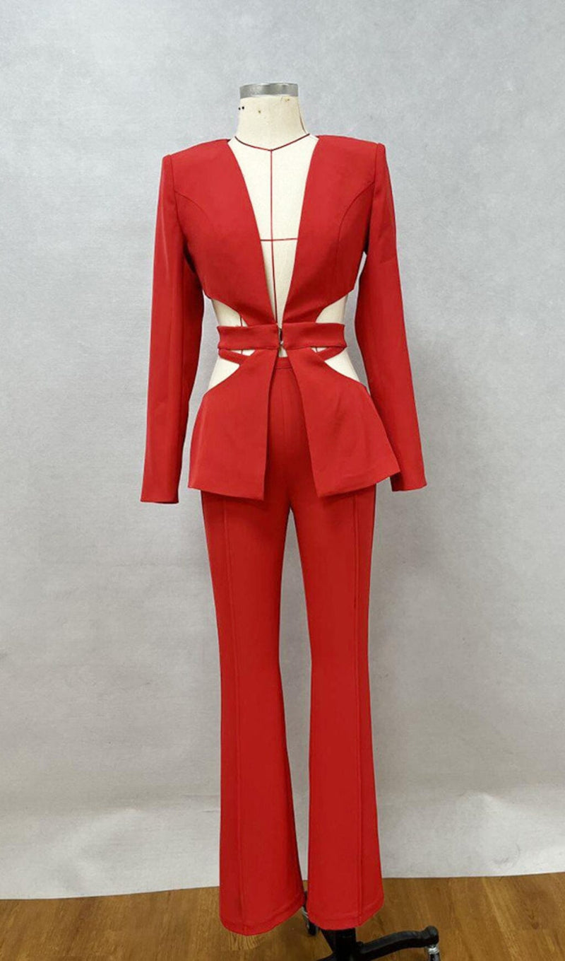 V-NECK SUIT WITH HOLLOWED-OUT WAIST IN RED styleofcb 