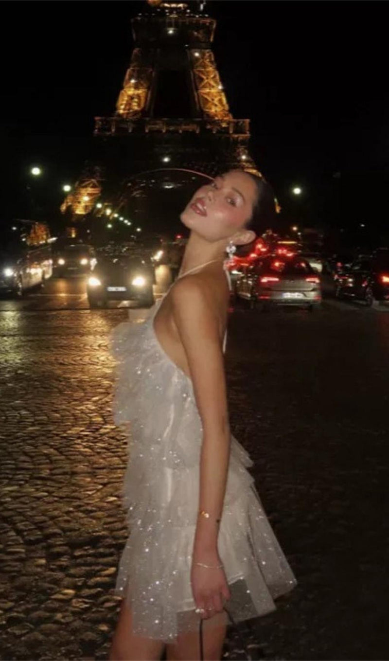 POMPOUS GAUZE SEQUIN MINI DRESS IN WHITE Dresses styleofcb 