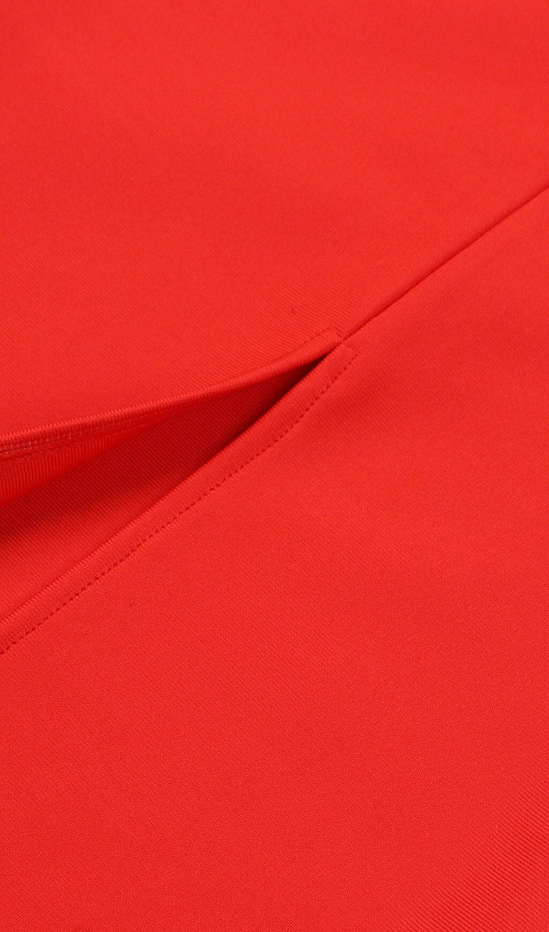 STRETCH STRAPLESS FEATHER TRIMMED GOWN IN RED styleofcb 