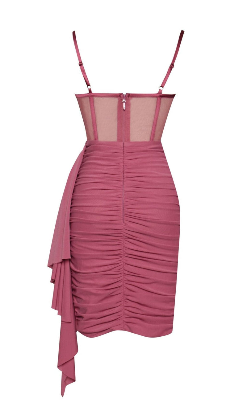 YOLIE SALMON PINK RUCHED DRAPING MESH CORSET DRESS Dresses styleofcb 