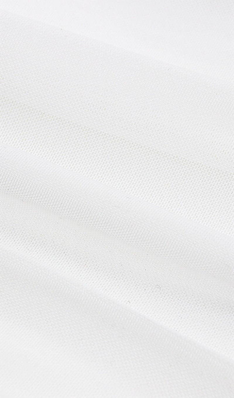 SHOULEDR PAD WAIST BARING FEATHER BLOUSE PLEATED DRESS IN WHITE styleofcb 